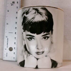 Audrey Hepburn white ceramic black and white portrait mug